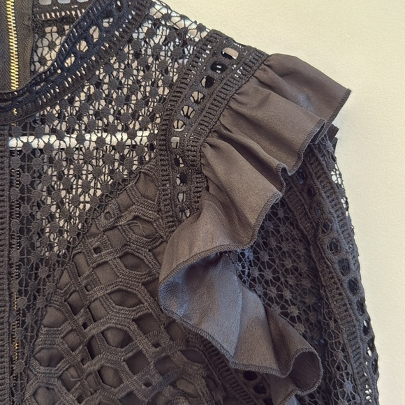 Haute Rogue Black Mini Long Sleeve Lined Ruffle Sheer NEW size medium - Picture 4 of 14